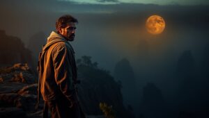 Traveler on the Edge of Twilight – free AI stock image