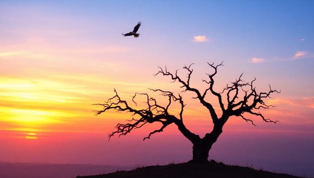 Tree and Bird Silhouette Adventure – free AI stock image