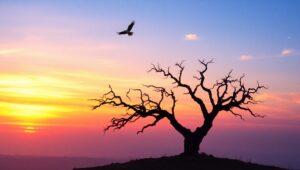 Tree and Bird Silhouette Adventure – free AI stock image