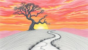 Tree on a Hill at Sunset – free AI stock image