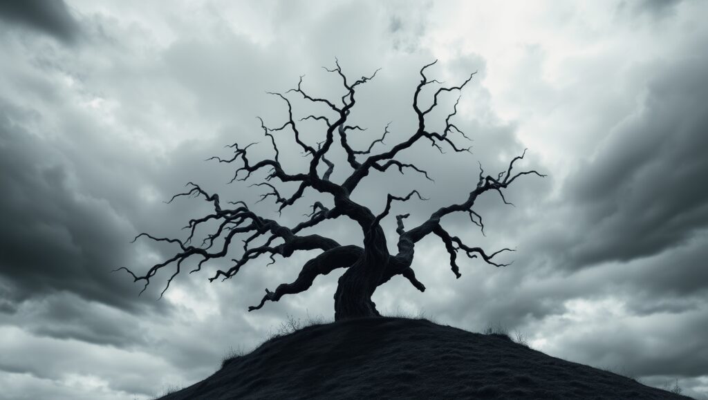 Tree on a Hill in Monochrome – free AI stock image