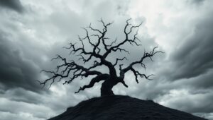 Tree on a Hill in Monochrome – free AI stock image