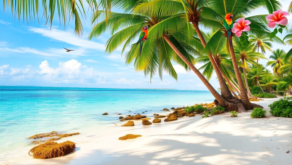 Tropical Island Sunrise Serenity – free AI stock image