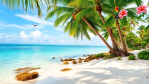Tropical Island Sunrise Serenity – free AI stock image