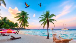 Tropical Sunset on a Serene Island – free AI stock image