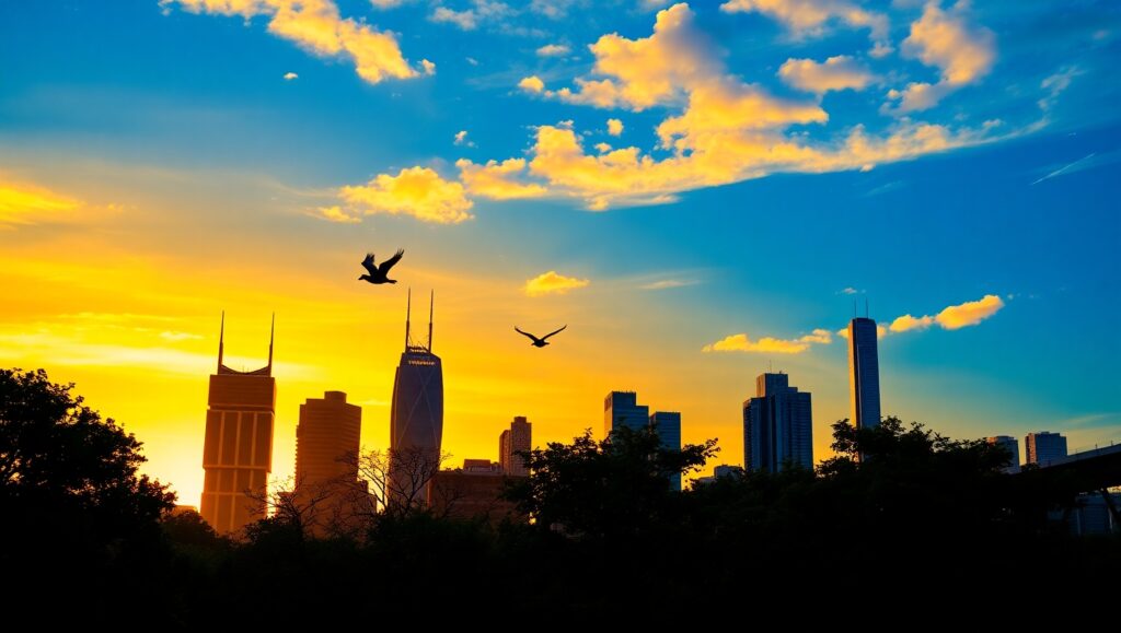Twilight City in Duotone Contrast – free AI stock image