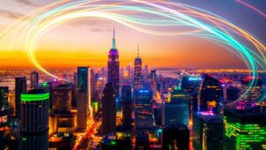 Twilight City Lights Dance – free AI stock image