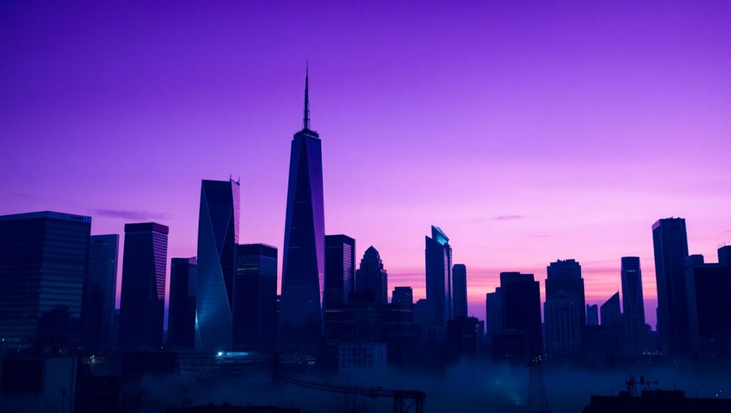 Twilight Cityscape in Duotone – free AI stock image