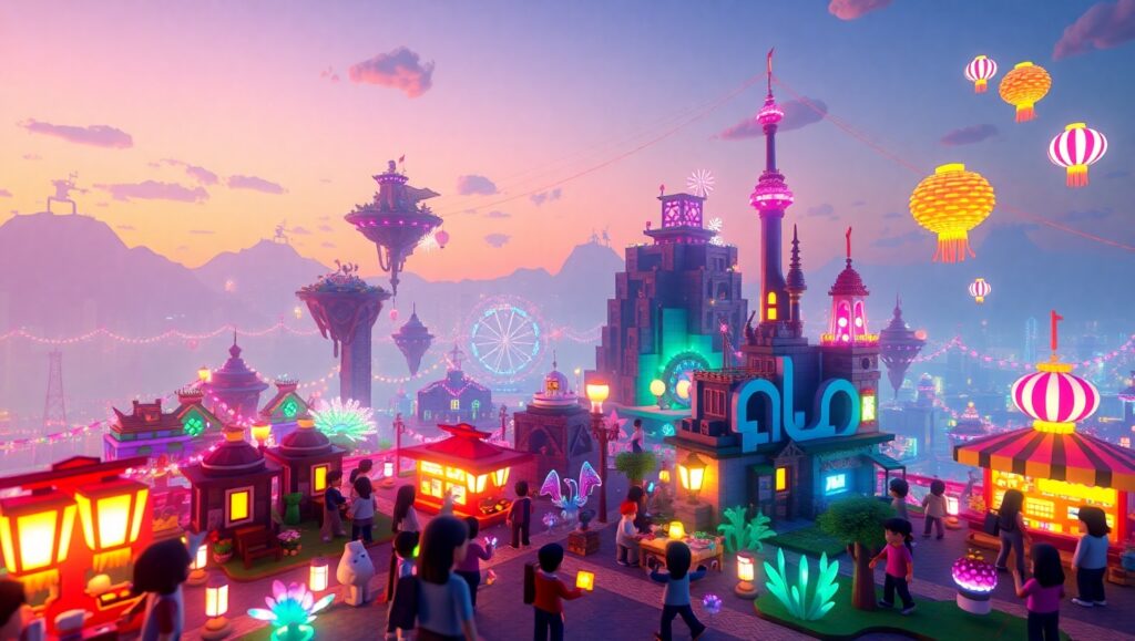 Twilight Festival in Voxel – free AI stock image