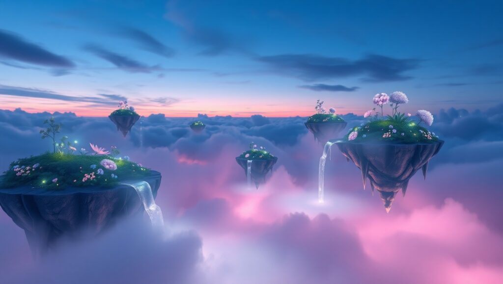 Twilight Floating Islands Dreamscape – free AI stock image