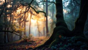 Twilight Forest Dream with Bokeh – free AI stock image