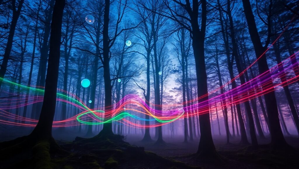 Twilight Forest Light Symphony – free AI stock image