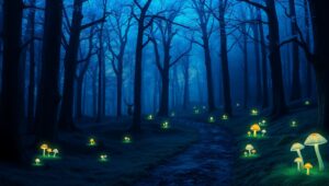 Twilight Forest with Glowing Mushrooms – free AI stock image