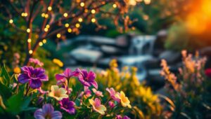 Twilight Garden with Dreamy Bokeh – free AI stock image