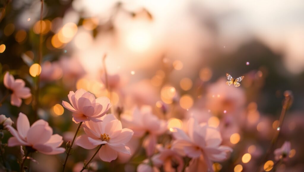 Twilight Garden with Glowing Lights – free AI stock image