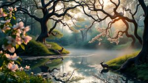 Twilight Glade of Gentle Creatures – free AI stock image