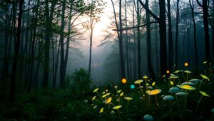 Twilight Glade with Magical Fireflies – free AI stock image