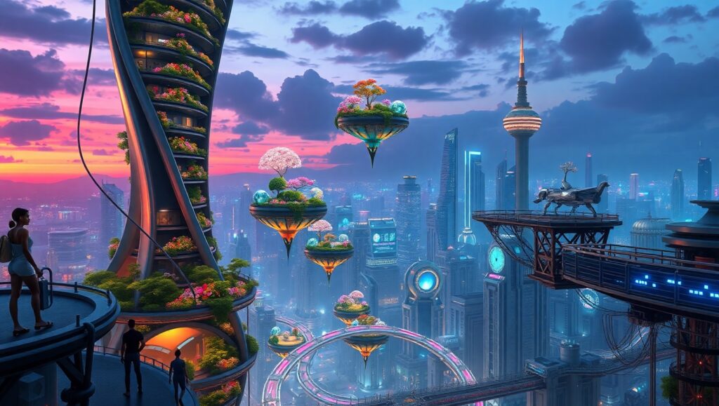 Twilight Harmony: City of Tomorrow – free AI stock image