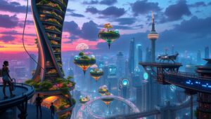 Twilight Harmony: City of Tomorrow – free AI stock image
