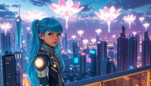 Twilight in a Neon Flower – free AI stock image