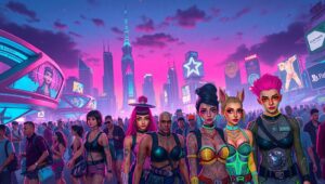 Twilight in Neon City – free AI stock image