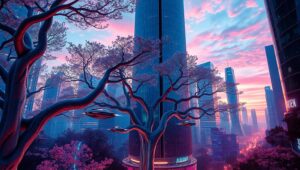 Twilight in the Technological Canopy – free AI stock image