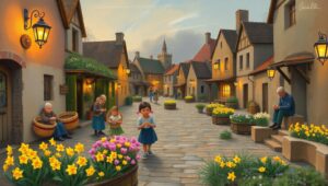 Twilight in the Village Square – free AI stock image
