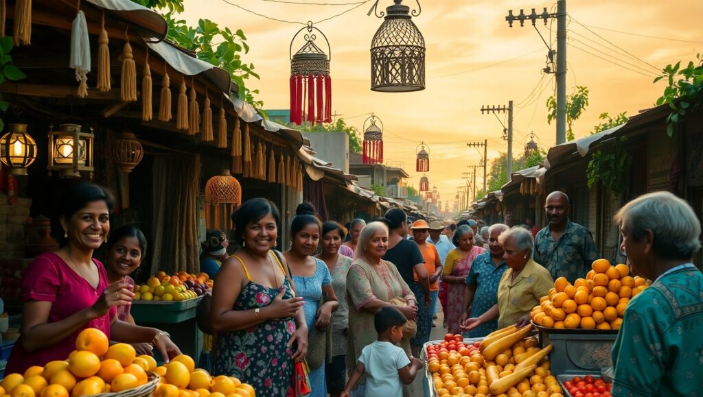 Twilight Market Life in Color – free AI stock image