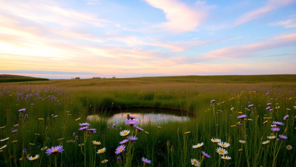 Twilight Meadow with Fireflies – free AI stock image