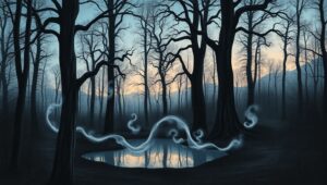 Twilight Mist in Shadowy Forest – free AI stock image