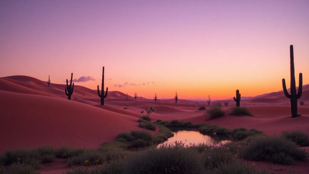 Twilight Oasis in the Desert Dunes – free AI stock image
