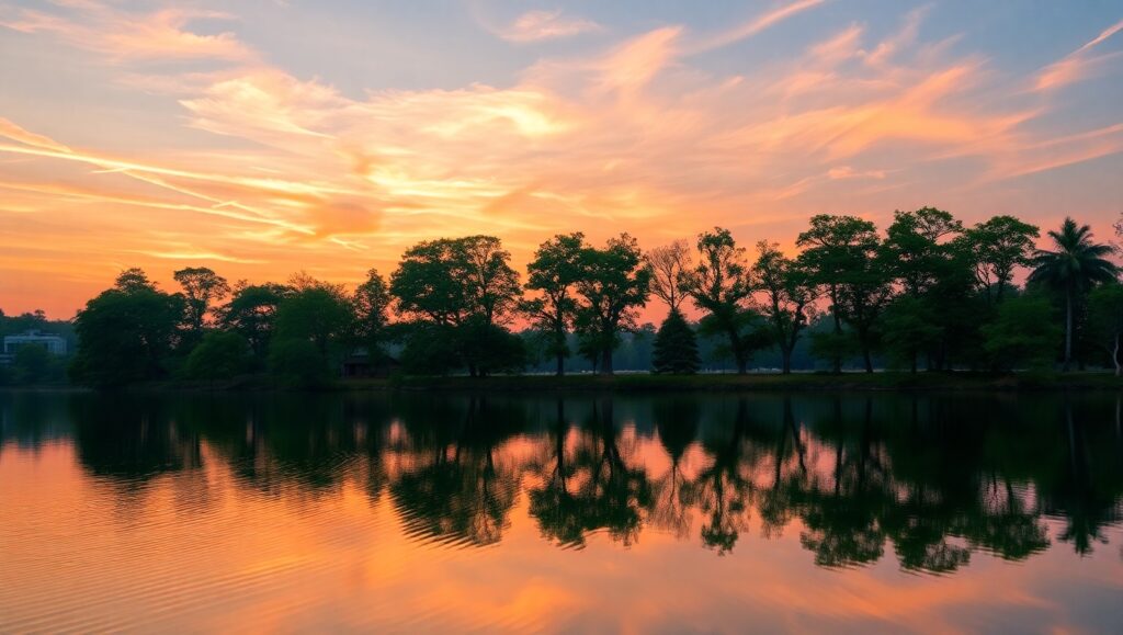 Twilight Reflections at the Lake WXd – free AI stock image