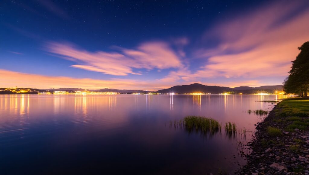 Twilight Reflections by the Lake – free AI stock image