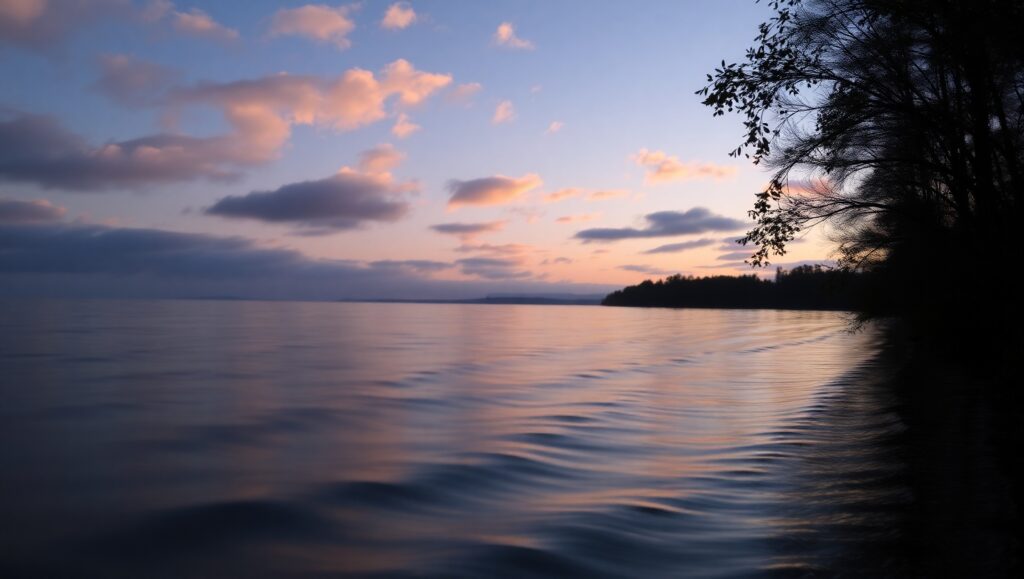 Twilight Reflections on a Lake – free AI stock image