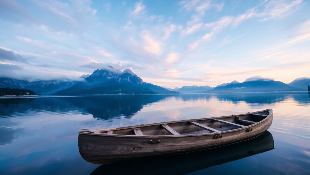 Twilight Reflections on a Serene Lake – free AI stock image