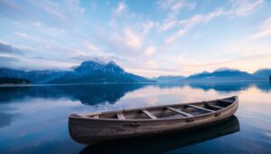 Twilight Reflections on a Serene Lake – free AI stock image
