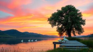 Twilight Reflections on Calm Waters – free AI stock image