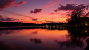 Twilight Reflections on Tranquil Waters – free AI stock image