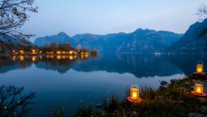 Twilight Serenity by the Lake fF1 – free AI stock image