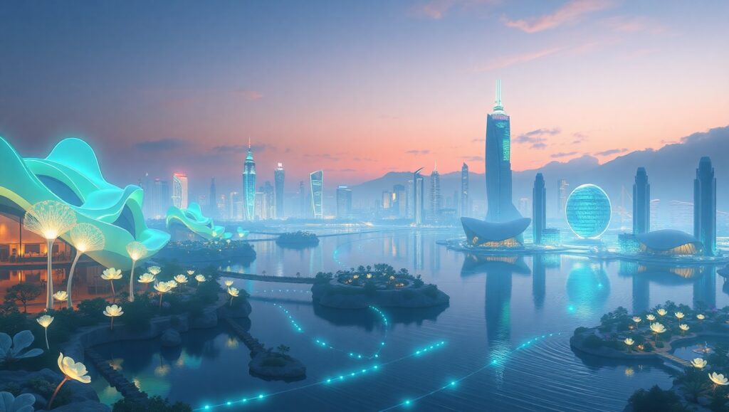 Twilight Serenity in a Futuristic – free AI stock image