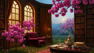 Twilight Serenity in a Library – free AI stock image