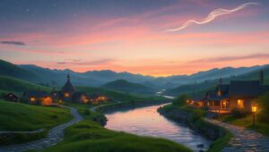 Twilight Serenity in a Mountain Village – free AI stock image