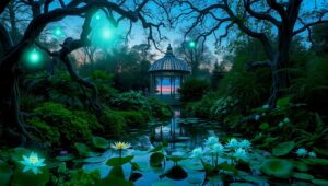 Twilight Serenity in an Enchanted Garden – free AI stock image