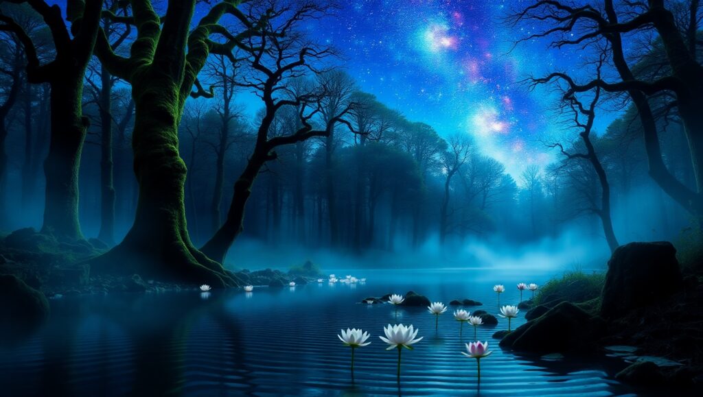 Twilight Serenity in Ancient Forest – free AI stock image