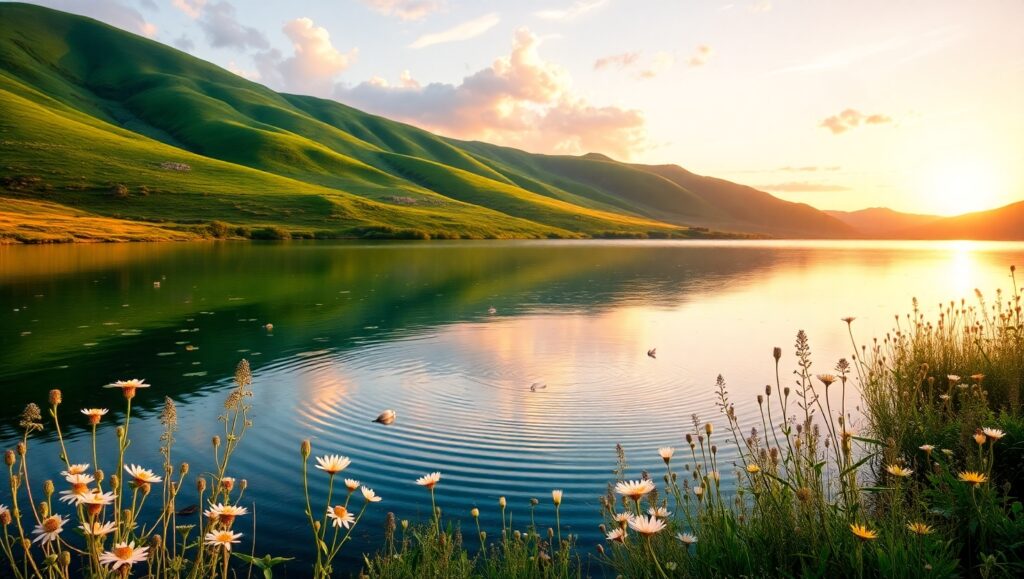Twilight Serenity Over Crystal Lake – free AI stock image