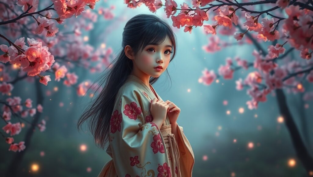 Twilight Spirits in a Cherry Blossom Forest – free AI stock image