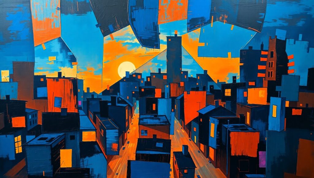 Twilight Tangles in Cubist – free AI stock image