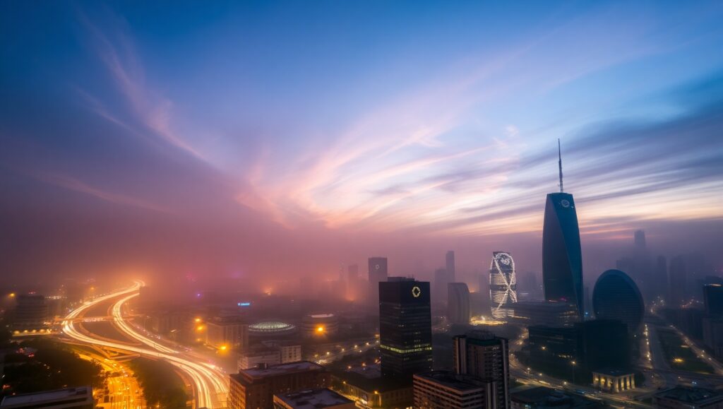Twilight Trails of Urban Life – free AI stock image