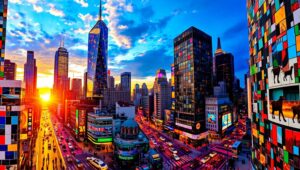 Twilight Urban Mosaic Cityscape – free AI stock image