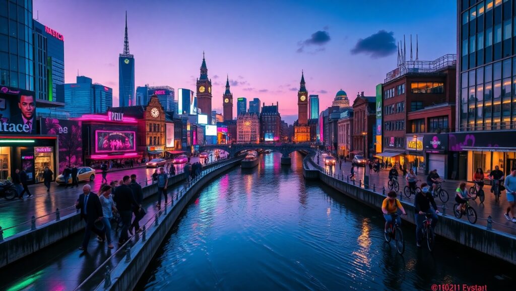 Twilight Urban Reflective Serenity – free AI stock image